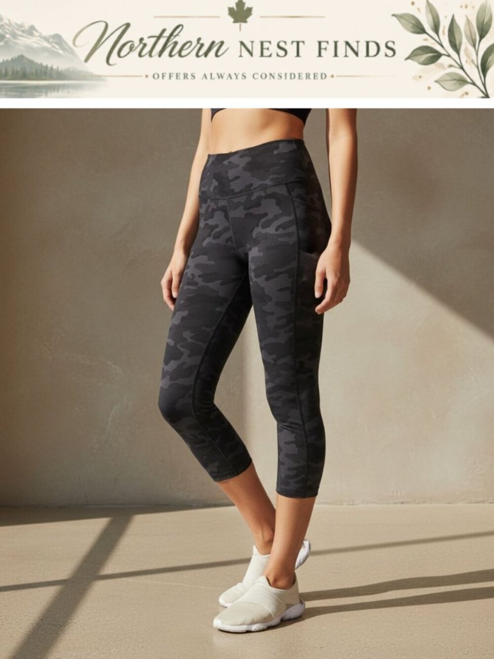 Camo Print Capri Leggings Polyester Spandex Moisture Wicking Yoga Workout